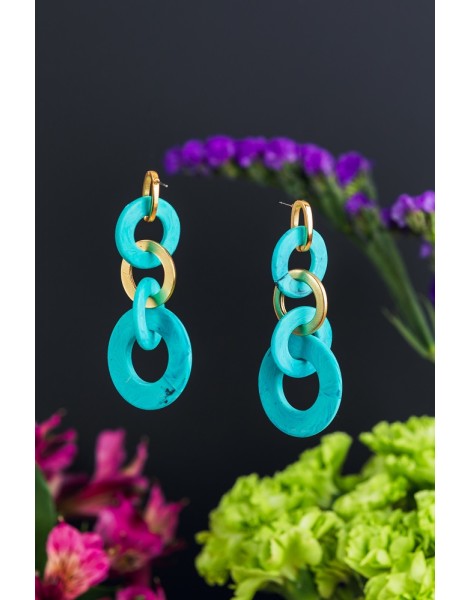 Looped Turquoise and Metal Earrings